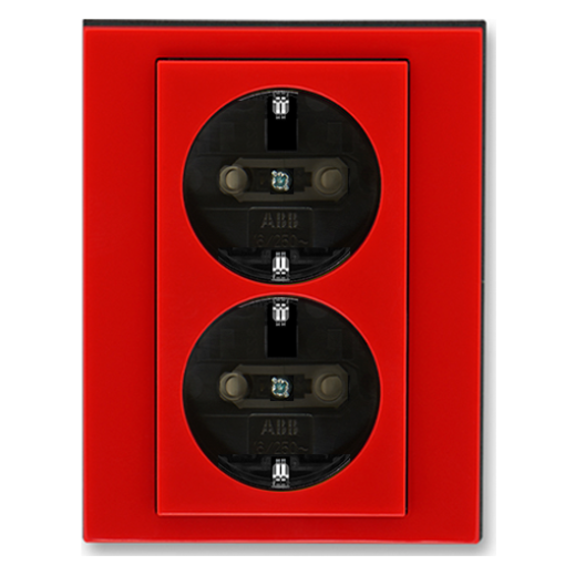 Двойная электрическая розетка  с заземлением «Levit», цвет «красный / дымчатый черный»