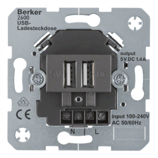 Розетка для подзарядки с 2хUSB-разъемом, 230V~ Berker 260205