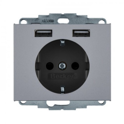 Розетка з з/к 16А/250В + 2хUSB/2.4A, алюміній-лак K.5