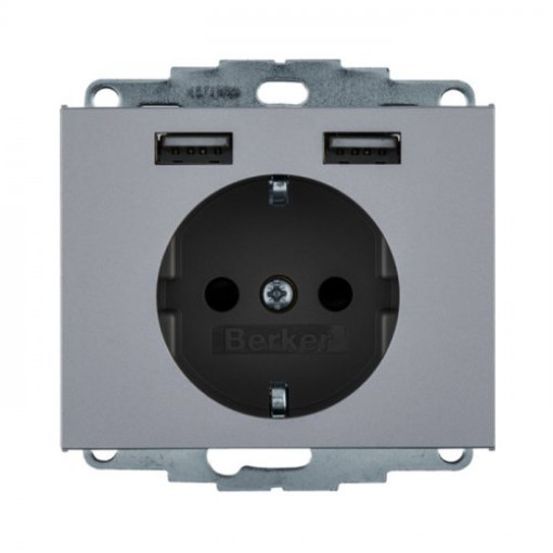 Розетка с з/к 16А/250В + 2хUSB/2.4A, алюминий-лак K.5
