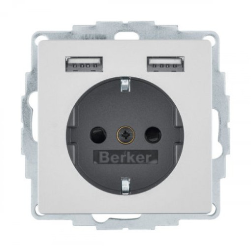 Розетка с з/к 16А/250В + 2хUSB/2.4A, алюминий Q.х