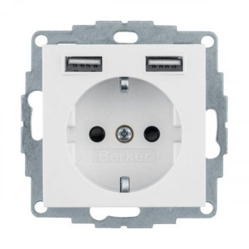 Розетка с з/к 16А/250В + 2хUSB/2.4A, пол.белизна S.1