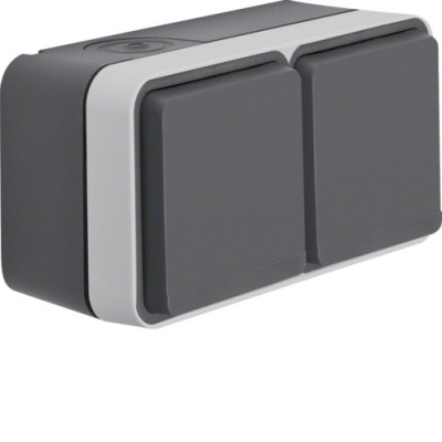 Розетка з з/к подвійна горизонтальна IP55, сіра, 16А/250В W.1 Розетка з з/к подвійна горизонтальна IP55, сіра, 16А/250В W.1
