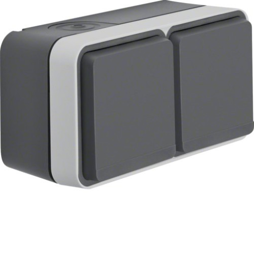 Розетка з з/к подвійна горизонтальна IP55, сіра, 16А/250В W.1