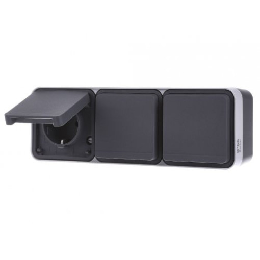 Розетка з з/к потрійна горизонтальна IP55, сіра, 16А/250В W.1