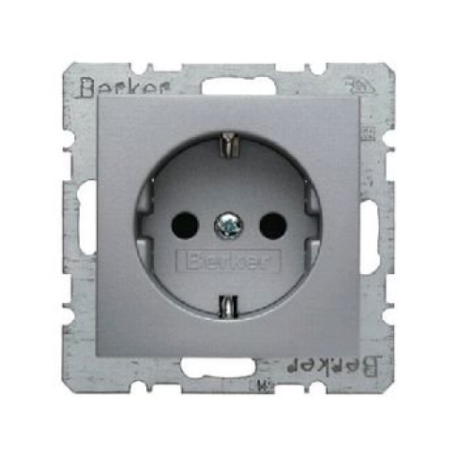 Розетка з з/к, з «захистом від дітей» Berker для колекцій S.1/B.3/B.7 GLAS, колір «алюмінієвий, матовий», 47231404