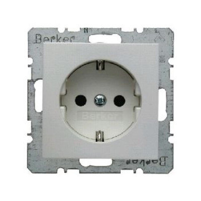 Розетка з з/к, з «захистом від дітей» Berker для колекцій S.1/B.3/B.7 GLAS, колір «полярно-білий, матовий», 47231909