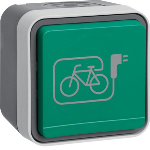 Розетка с з/к с зеленой крышкой E-bike IP55, серый, 16А/250В W.1