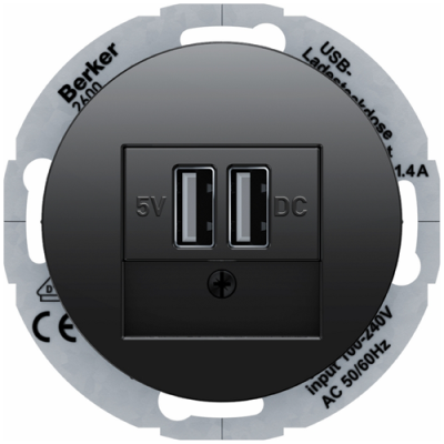 USB-розетка подвійна, 230В, чорний (глянцевий), R.Classic, 26002045