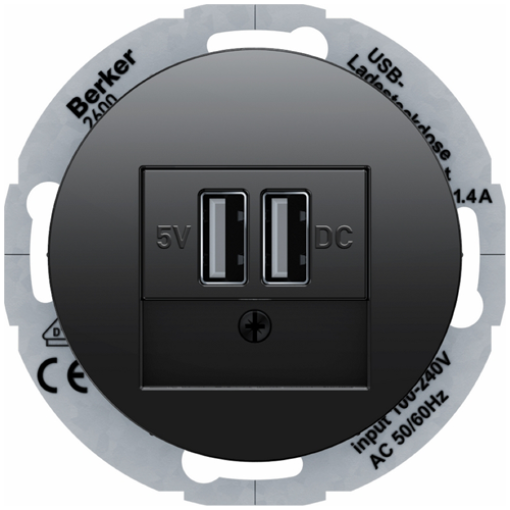 USB-розетка двойная, 230В, черный (глянцевый), R.Classic, 26002045