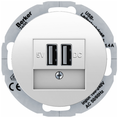 USB-розетка подвійна, 230В, полярна білизна (глянцевий), R.Classic, 26002089