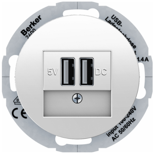 USB-розетка двойная, 230В, полярная белизна (глянцевый), R.Classic, 26002089