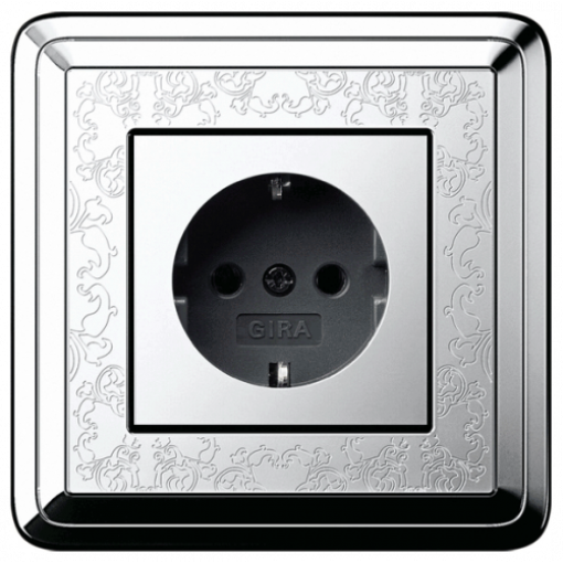 Розетка с з/к и защитными шторками System 55 Gira 0453605 Хром / Черный