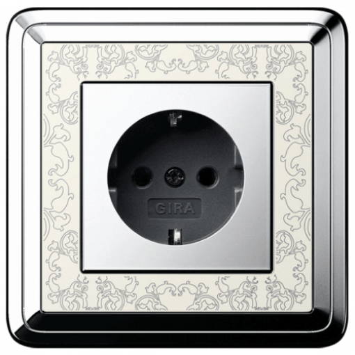 Розетка с з/к и защитными шторками System 55 Gira 0453605 Хром / Черный