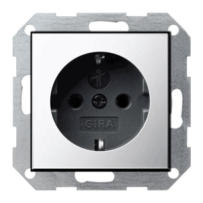 Розетка с з/к и защитными шторками System 55 Gira 0453605 Хром / Черный