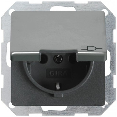 Розетка з з/к з кришкою Е22 Gira 045420 метал сталь