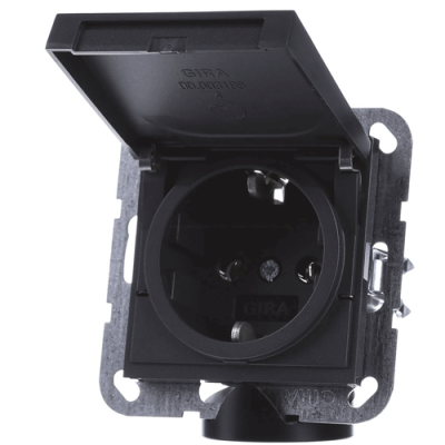 Розетка с з/к с крышкой System 55 Gira 045428 цвет антрацит