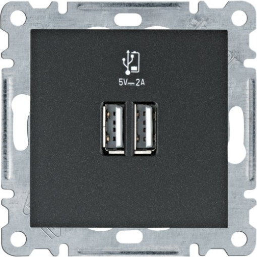 Розетка для зарядки USB, Lumina, чорний, WL4213