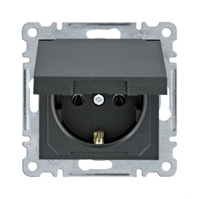 Розетка з з/к з кришкою Lumina, чорна, 16А/230В , WL1153