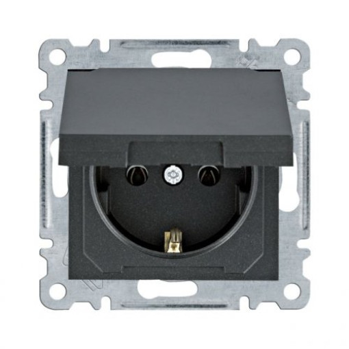 Розетка з з/к з кришкою Lumina, чорна, 16А/230В , WL1153