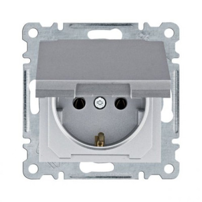 Розетка з з/к з кришкою Lumina, срібна, 16А/230В , WL1152