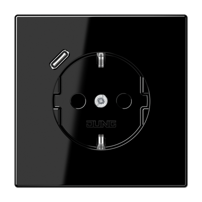 Розетка с з/к и USB-портом типа C, JUNG LS1520-18CSW черный