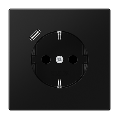 Розетка с з/к и USB-портом типа C, JUNG LS1520-18CSWM чёрный графит матовый