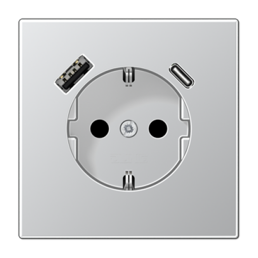 Розетка з з/к і USB тип A + USB тип C, JUNG AL1520-15CA-L алюміній