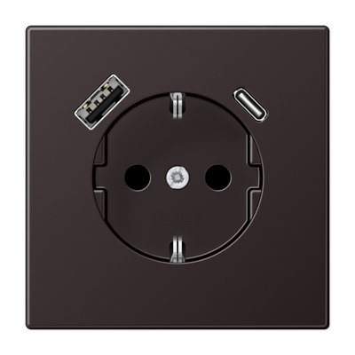 Розетка с з/к и USB тип A + USB тип C, JUNG AL1520-15CAD-L Dark
