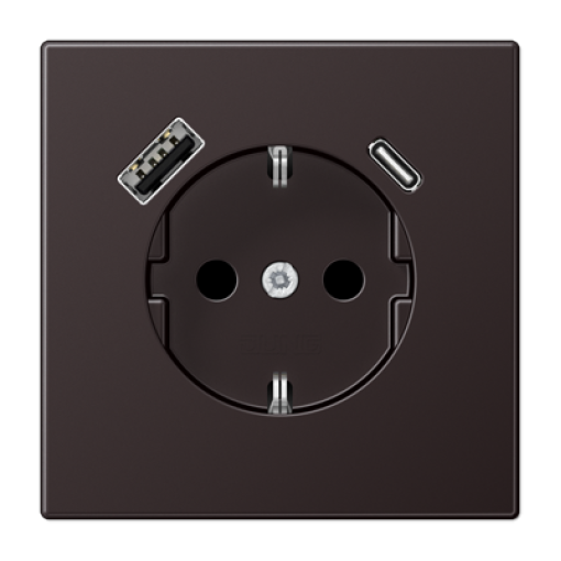 Розетка з з/к і USB тип A + USB тип C, JUNG AL1520-15CAD-L Dark