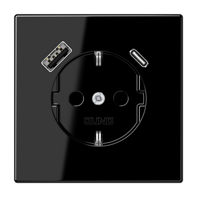 Розетка с з/к и USB тип A + USB тип C, JUNG LS1520-15CASW черный