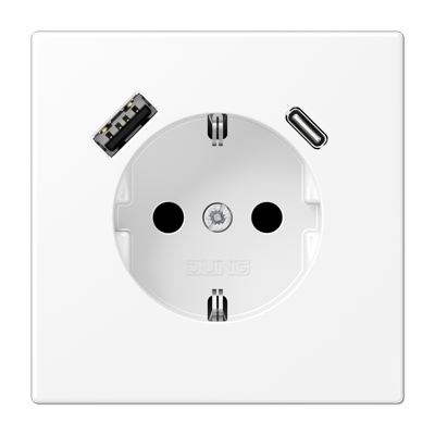 Розетка с з/к и USB тип A + USB тип C, JUNG LS1520-15CAWWM белоснежно матовый