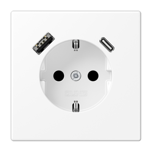 Розетка с з/к и USB тип A + USB тип C, JUNG LS1520-15CAWWM белоснежно матовый