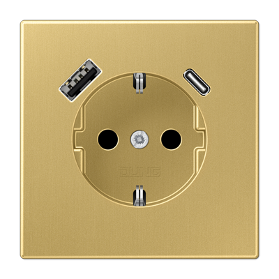 Розетка с з/к и USB тип A + USB тип C, JUNG ME1520-15CAC-L латунь Classic