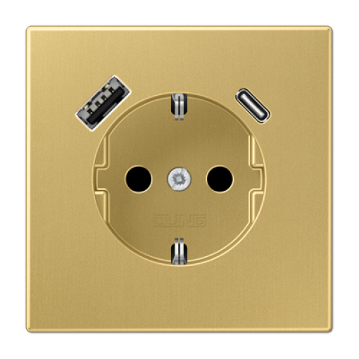 Розетка с з/к и USB тип A + USB тип C, JUNG ME1520-15CAC-L латунь Classic