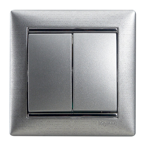 Переключатель 2-клавишный (проходной) Legrand Valena 770108, цвет алюминий