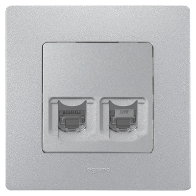 Розетка комп`ютерна RJ45 UTP 5-категорія + телефонна RJ12, Legrand – «Etika» колір алюміній