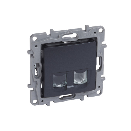 Розетка комп`ютерна RJ45 UTP 5-категорія + телефонна RJ12, Legrand – «Etika» колір антрацит