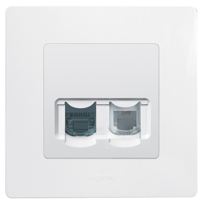 Розетка комп`ютерна RJ45 UTP 5-категорія + телефонна RJ12, Legrand – «Etika» колір білий
