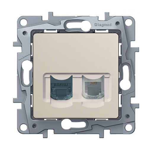 Розетка компьютерная RJ45 UTP 5-категория + телефонная  RJ12,  Legrand – «Etika» цвет слоновая кость