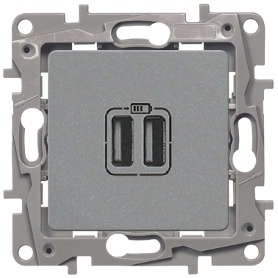 Розетка двойная USB, 240/5В, 2400МА, Legrand Etika (алюминий) Розетка двойная USB, 240/5В, 2400МА, Legrand Etika (алюминий)