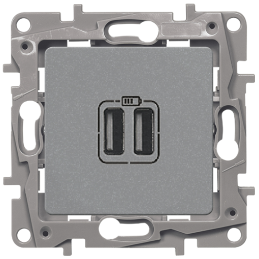 Розетка двойная USB, 240/5В, 2400МА, Legrand Etika (алюминий)
