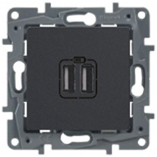 Розетка двойная USB, 240/5В, 2400МА, Legrand Etika (антрацит)