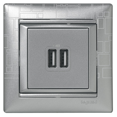 Розетка USB (2 выхода) Valena Legrand 770270, цвет алюминий металлик