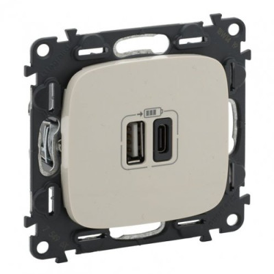 Розетка з двома USB-роз`ємами тип A + тип C 240V/5V 3000мА Legrand Valena Allure 754966, колір слонова кістка