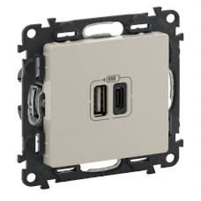 Розетка з двома USB-роз`ємами тип A + тип C 240V/5V 3000мА Legrand Valena Life 753206, колір слонова кістка