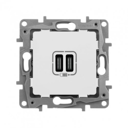Розетка с двумя USB-разъемами тип C + тип C 240V/5V 3000мА Legrand Etika 672235, цвет белый