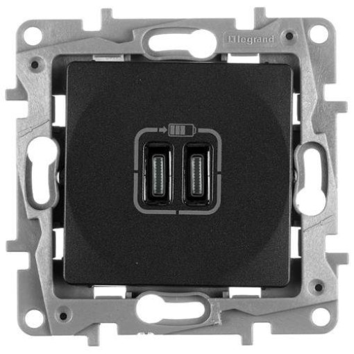 Розетка с двумя USB-разъемами тип C + тип C 240V/5V 3000мА Legrand Etika 672635, цвет антрацит