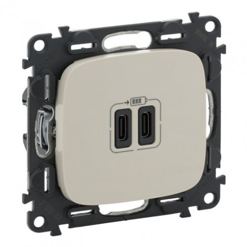 Розетка з двома USB-роз`ємами тип C + тип C 240V/5V 3000мА Legrand Valena Allure 755346, колір слонова кістка