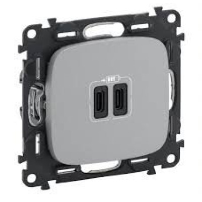Розетка з двома USB-роз`ємами тип C + тип C 240V/5V 3000мА Legrand Valena Allure 755347, колір алюміній